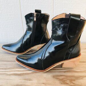 Bresley Sniper Womens Wet Black Leather Western Side Zip Ankle Boot US 9 EU 40
